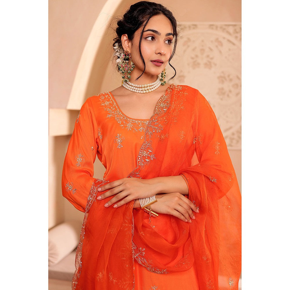 Firann By Shaheen Orange Short Kurta with Sharara and Dupatta (Set of 3)