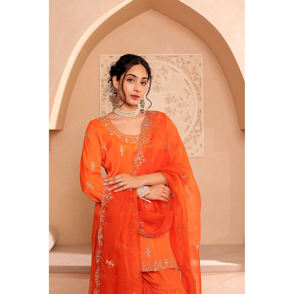 Firann By Shaheen Orange Short Kurta with Sharara and Dupatta (Set of 3)