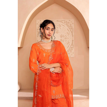 Firann By Shaheen Orange Short Kurta with Sharara and Dupatta (Set of 3)