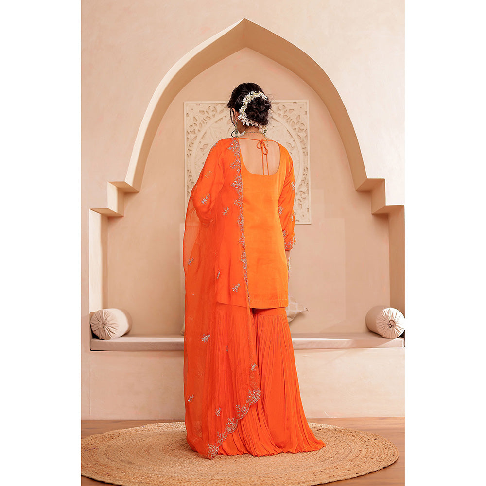 Firann By Shaheen Orange Short Kurta with Sharara and Dupatta (Set of 3)