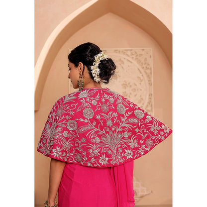 Firann By Shaheen Pink Pre-Draped Saree with Stitched Blouse and Cape