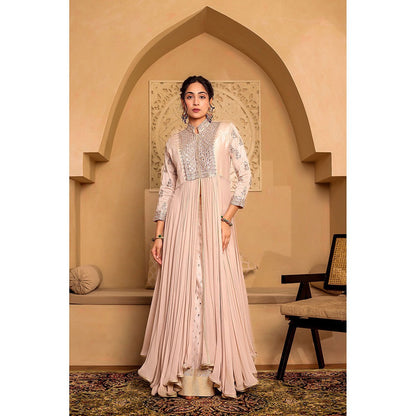 Firann By Shaheen Beige Indo Western Anarkali Kurta with Lehenga (Set of 2)