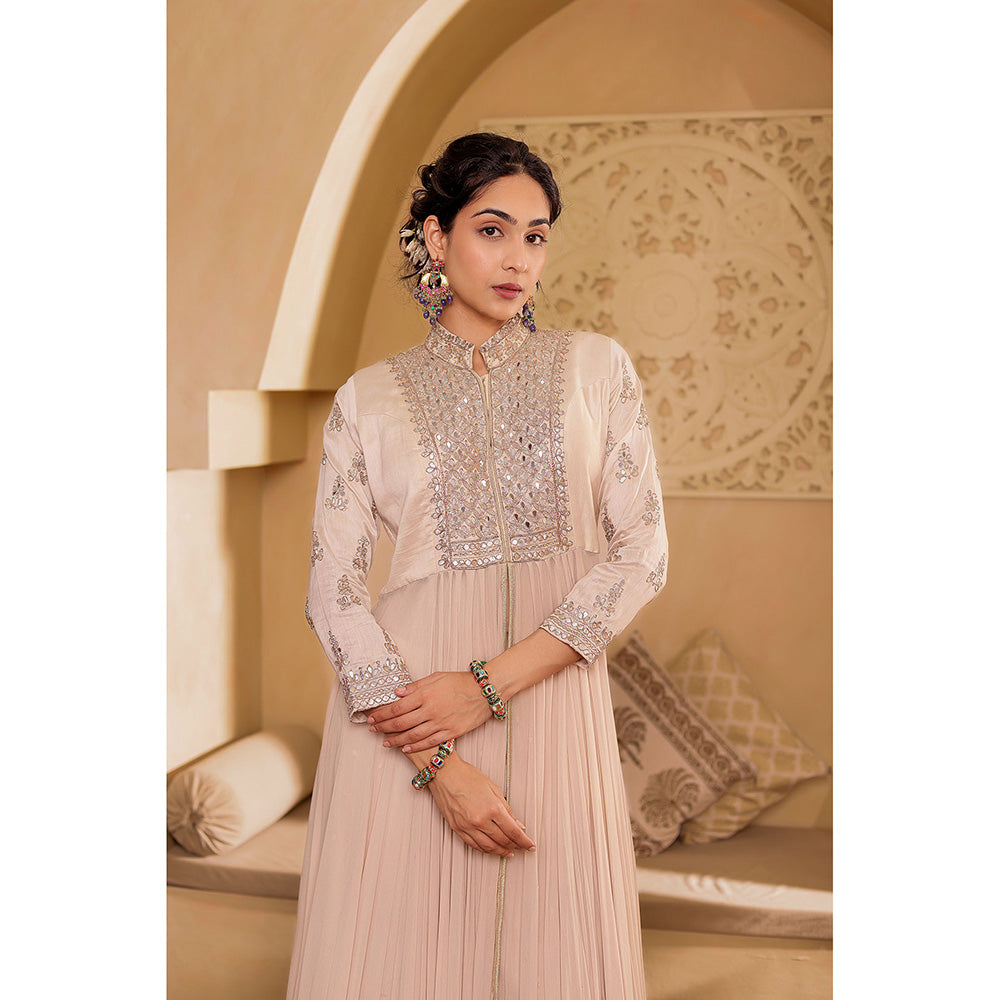 Firann By Shaheen Beige Indo Western Anarkali Kurta with Lehenga (Set of 2)