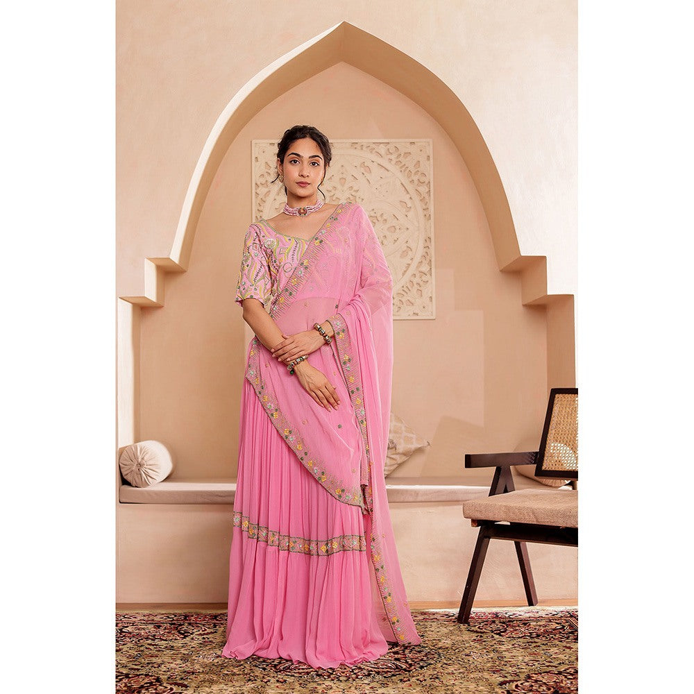 Firann By Shaheen Pink Lehenga with Blouse and Dupatta (Set of 3)