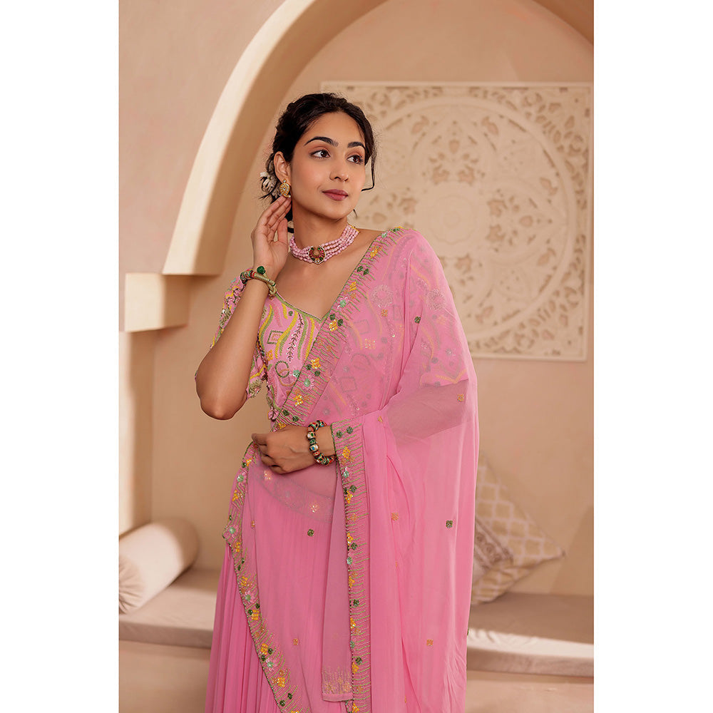 Firann By Shaheen Pink Lehenga with Blouse and Dupatta (Set of 3)