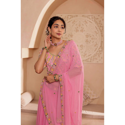 Firann By Shaheen Pink Lehenga with Blouse and Dupatta (Set of 3)