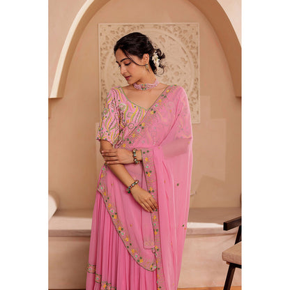 Firann By Shaheen Pink Lehenga with Blouse and Dupatta (Set of 3)