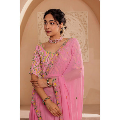 Firann By Shaheen Pink Lehenga with Blouse and Dupatta (Set of 3)