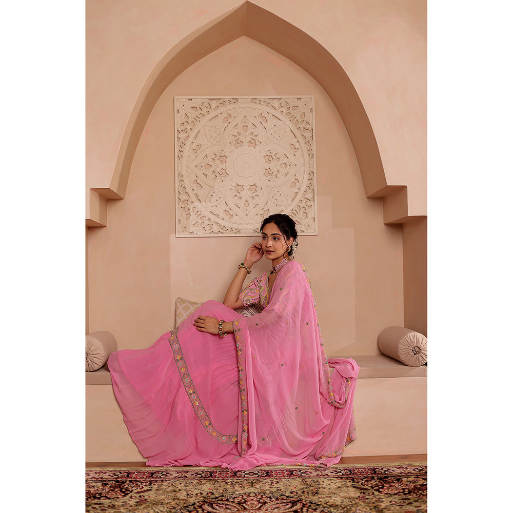 Firann By Shaheen Pink Lehenga with Blouse and Dupatta (Set of 3)