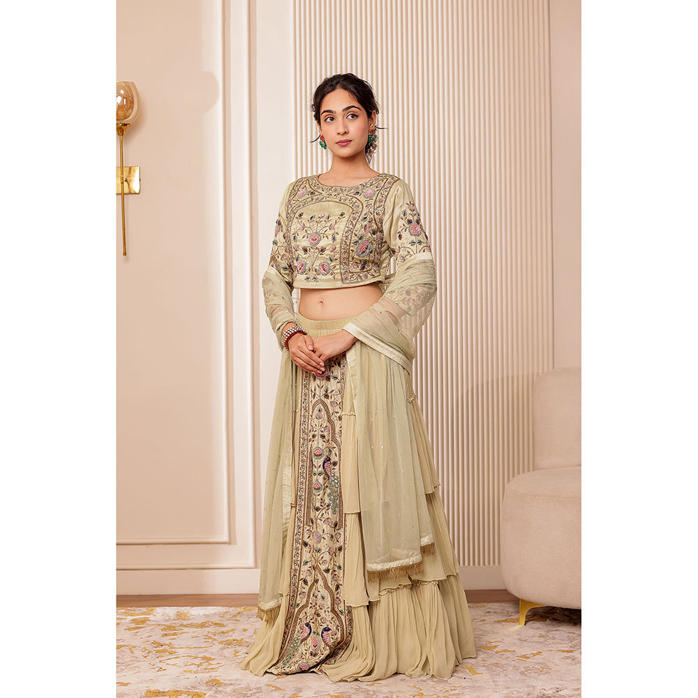 Firann By Shaheen Beige Lehenga with Blouse and Dupatta (Set of 3)