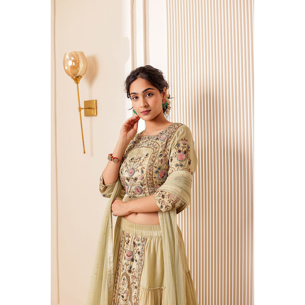 Firann By Shaheen Beige Lehenga with Blouse and Dupatta (Set of 3)