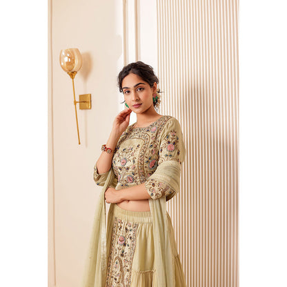 Firann By Shaheen Beige Lehenga with Blouse and Dupatta (Set of 3)