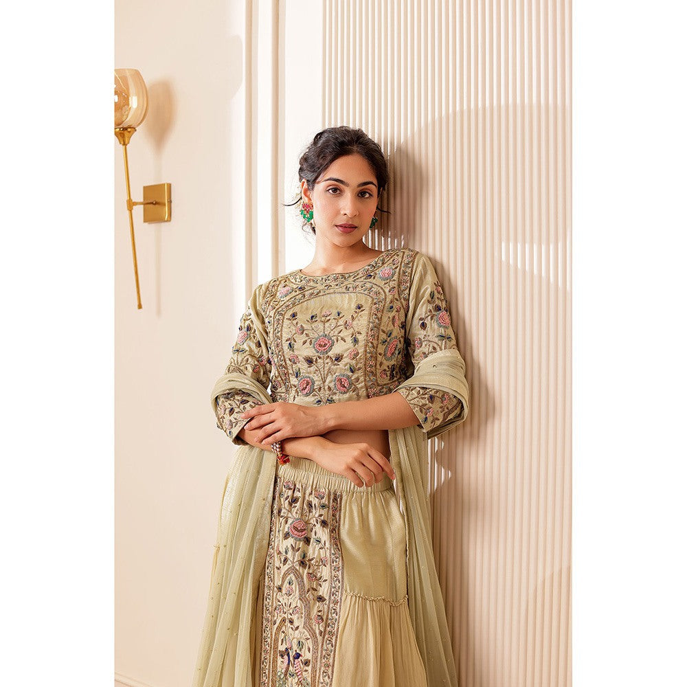 Firann By Shaheen Beige Lehenga with Blouse and Dupatta (Set of 3)