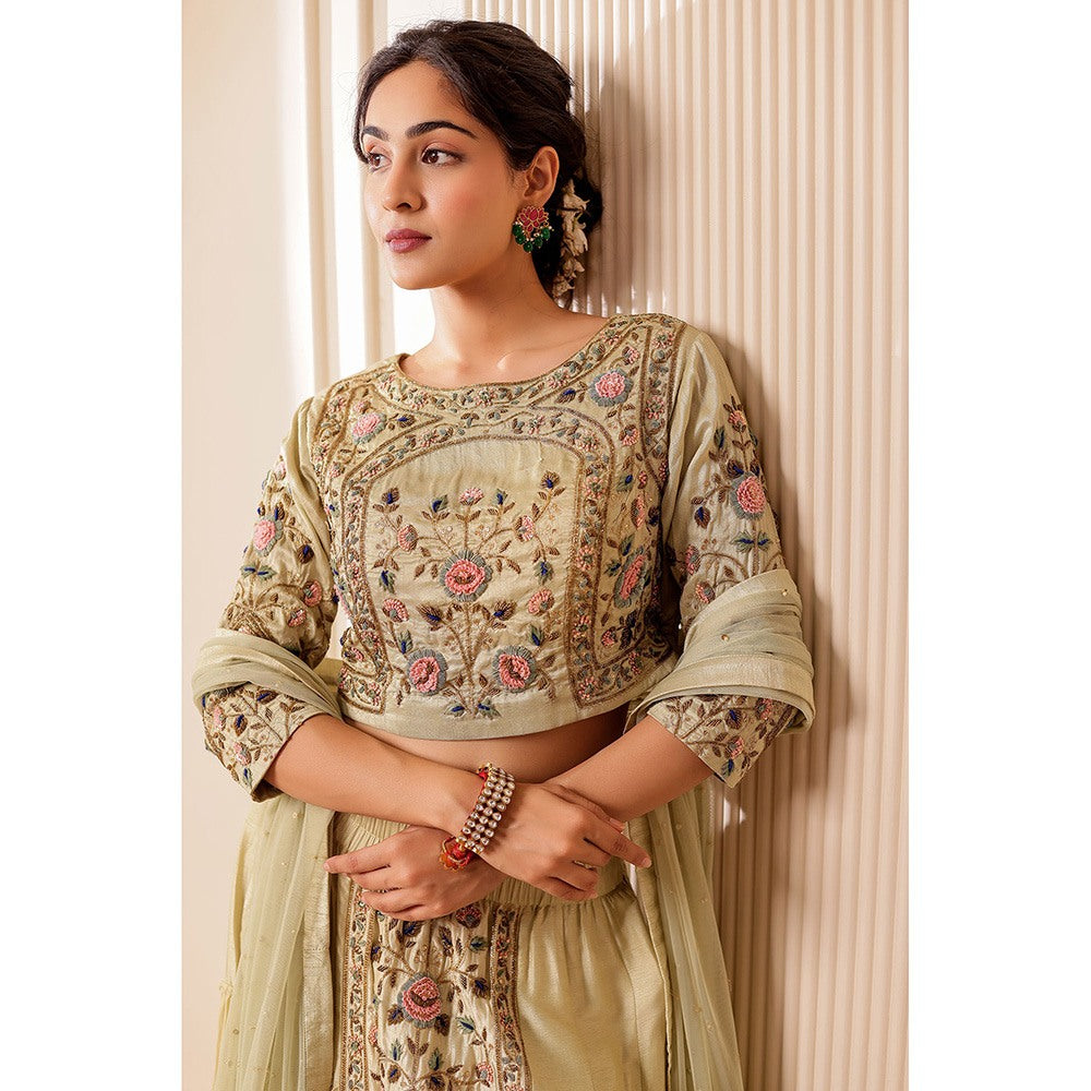 Firann By Shaheen Beige Lehenga with Blouse and Dupatta (Set of 3)