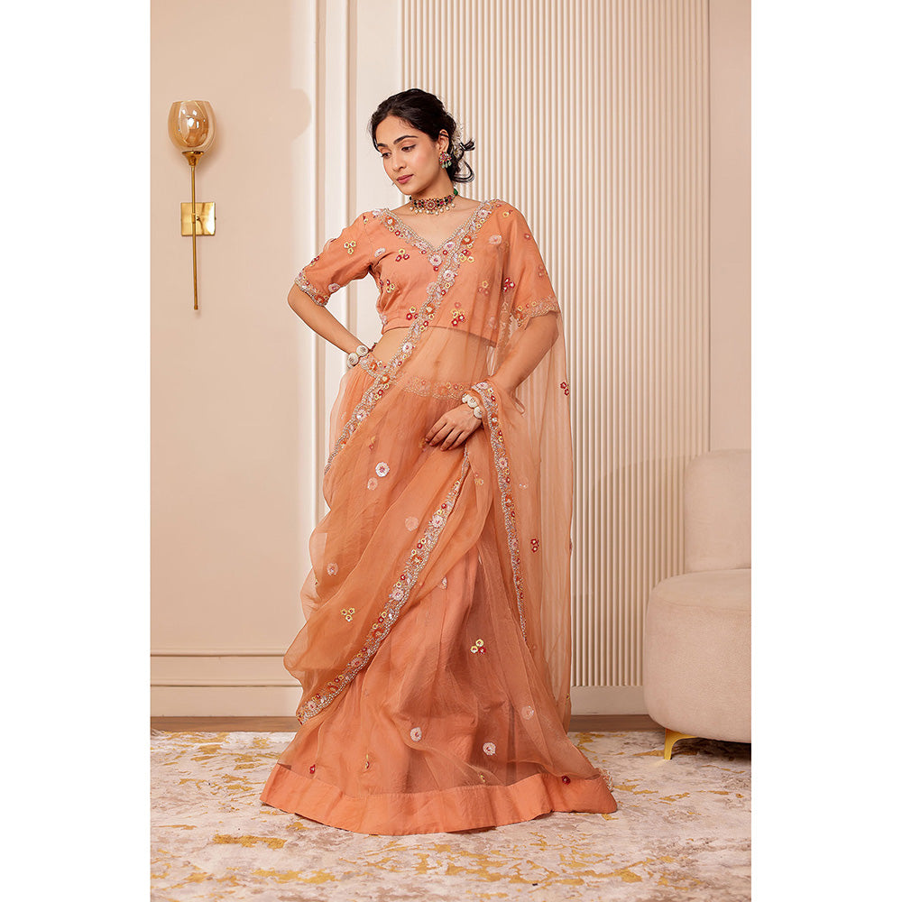 Firann By Shaheen Nude Lehenga with Blouse and Dupatta (Set of 3)