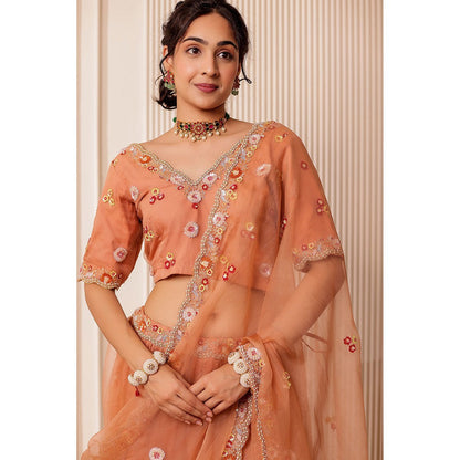 Firann By Shaheen Nude Lehenga with Blouse and Dupatta (Set of 3)