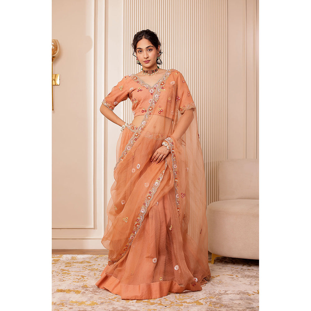 Firann By Shaheen Nude Lehenga with Blouse and Dupatta (Set of 3)