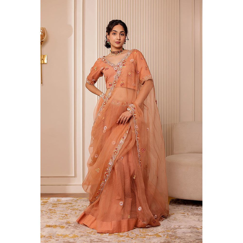Firann By Shaheen Nude Lehenga with Blouse and Dupatta (Set of 3)