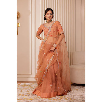 Firann By Shaheen Nude Lehenga with Blouse and Dupatta (Set of 3)