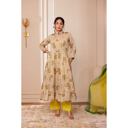 Firann By Shaheen Beige Anarkali with Pant and Dupatta (Set of 3)