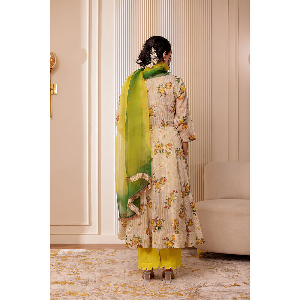 Firann By Shaheen Beige Anarkali with Pant and Dupatta (Set of 3)