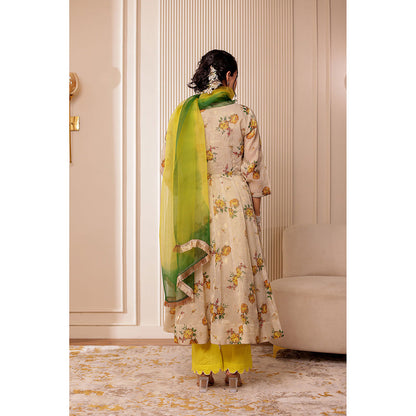 Firann By Shaheen Beige Anarkali with Pant and Dupatta (Set of 3)