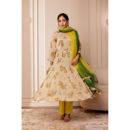 Firann By Shaheen Beige Anarkali with Pant and Dupatta (Set of 3)