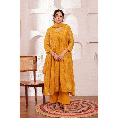 Firann By Shaheen Mustard Anarkali with Palazzo and Dupatta (Set of 3)