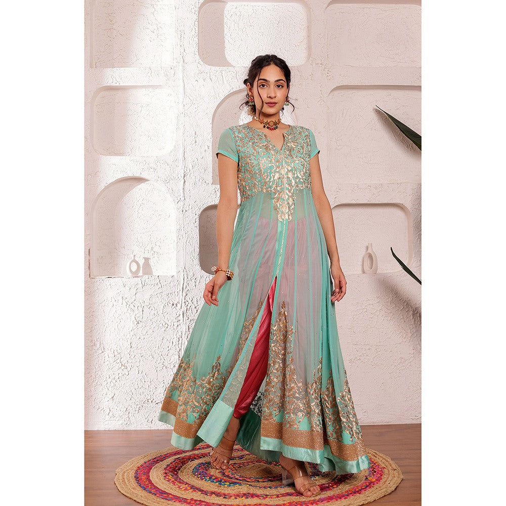 Firann By Shaheen Blue Kurta with Dhoti (Set of 2)