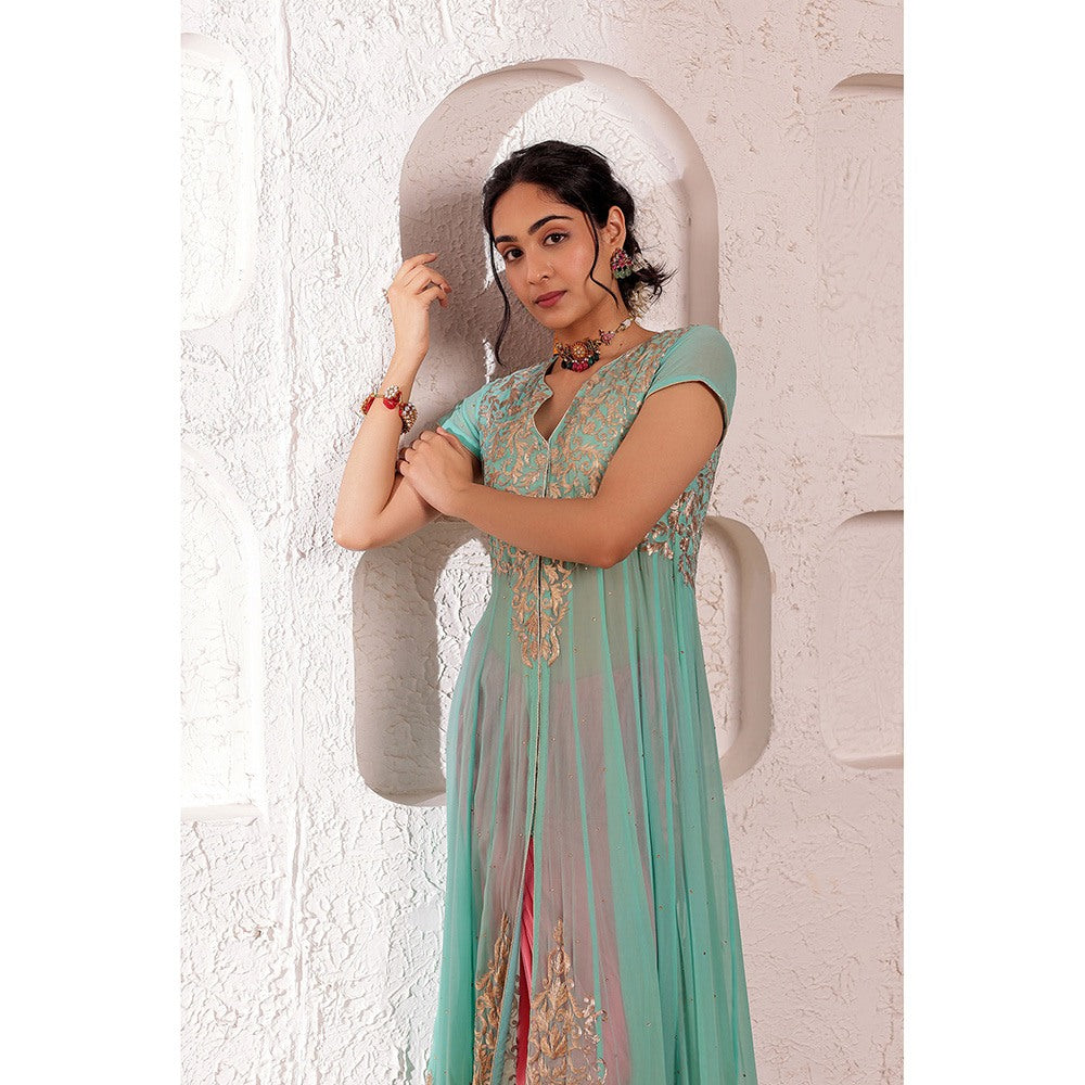 Firann By Shaheen Blue Kurta with Dhoti (Set of 2)
