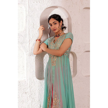 Firann By Shaheen Blue Kurta with Dhoti (Set of 2)