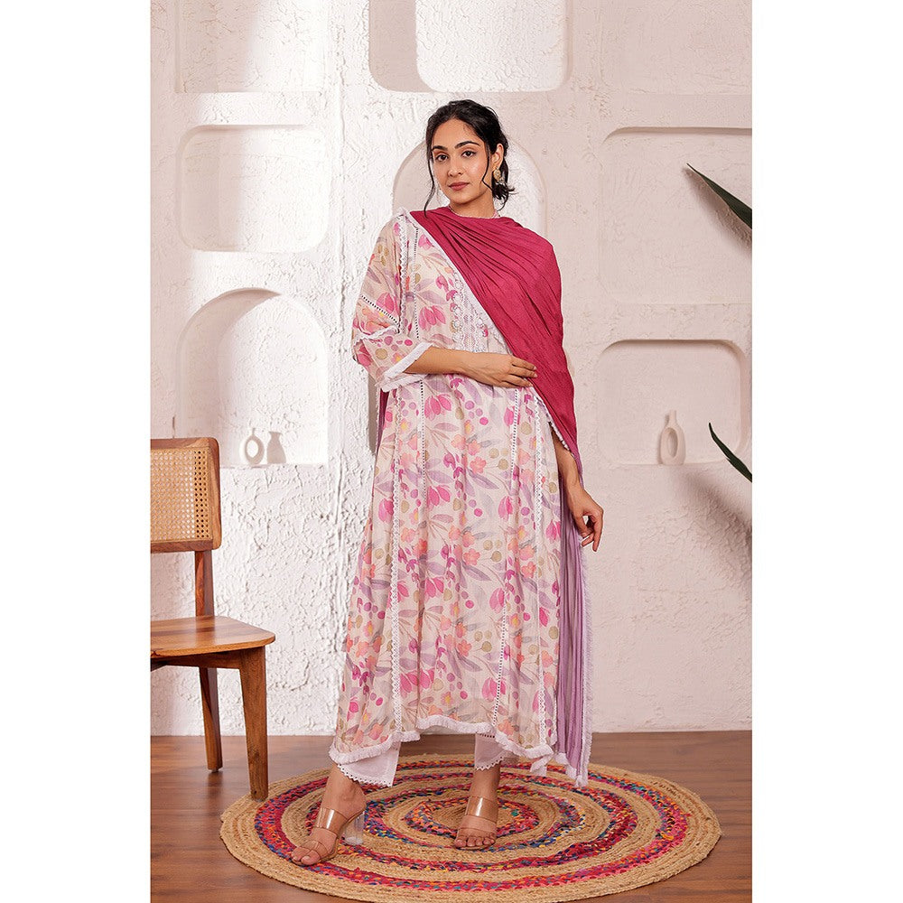 Firann By Shaheen White Kurta with Pant and Dupatta (Set of 3)