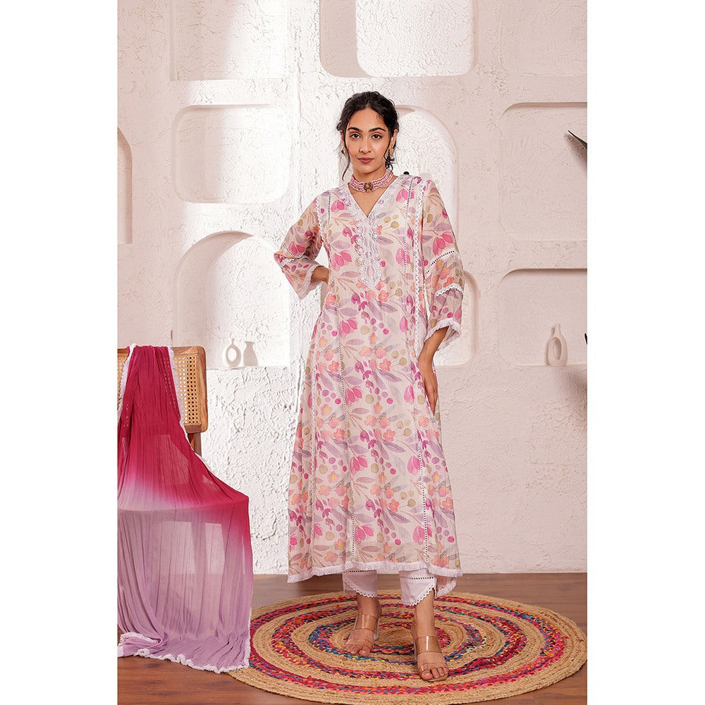 Firann By Shaheen White Kurta with Pant and Dupatta (Set of 3)