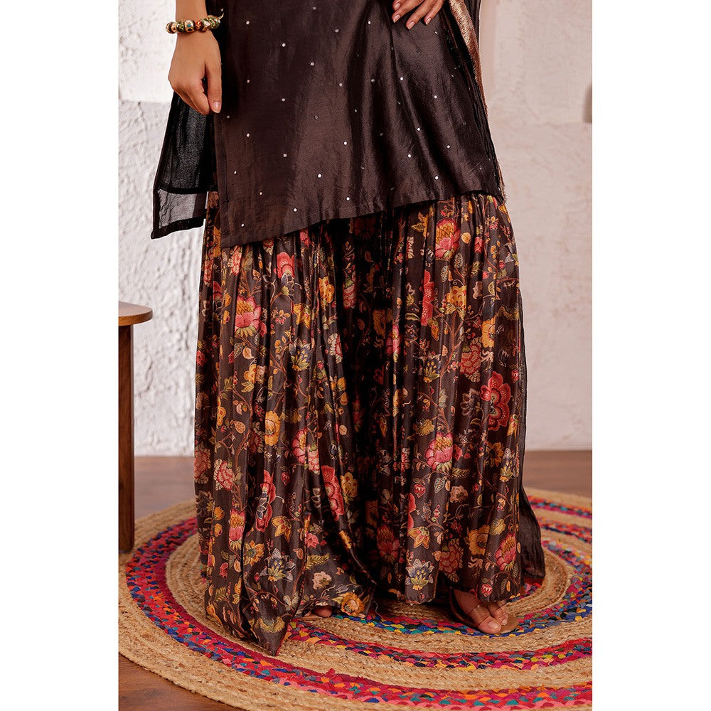 Firann By Shaheen Brown Short Kurta with Sharara and Dupatta (Set of 3)