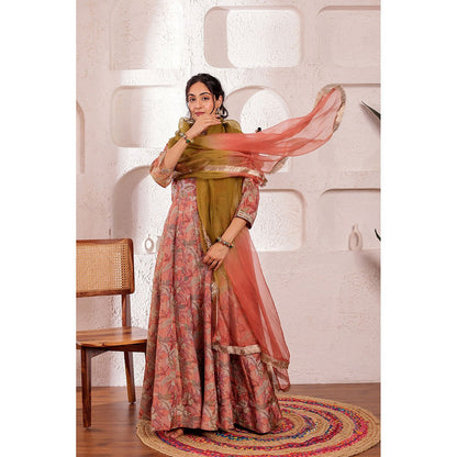 Firann By Shaheen Mauve Anarkali with Pant and Dupatta (Set of 3)