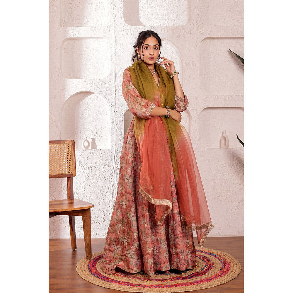 Firann By Shaheen Mauve Anarkali with Pant and Dupatta (Set of 3)