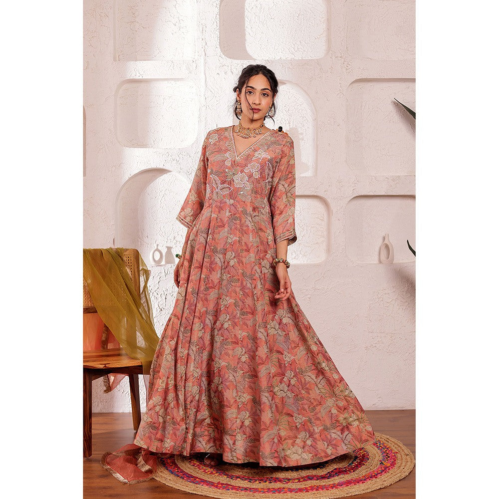 Firann By Shaheen Mauve Anarkali with Pant and Dupatta (Set of 3)