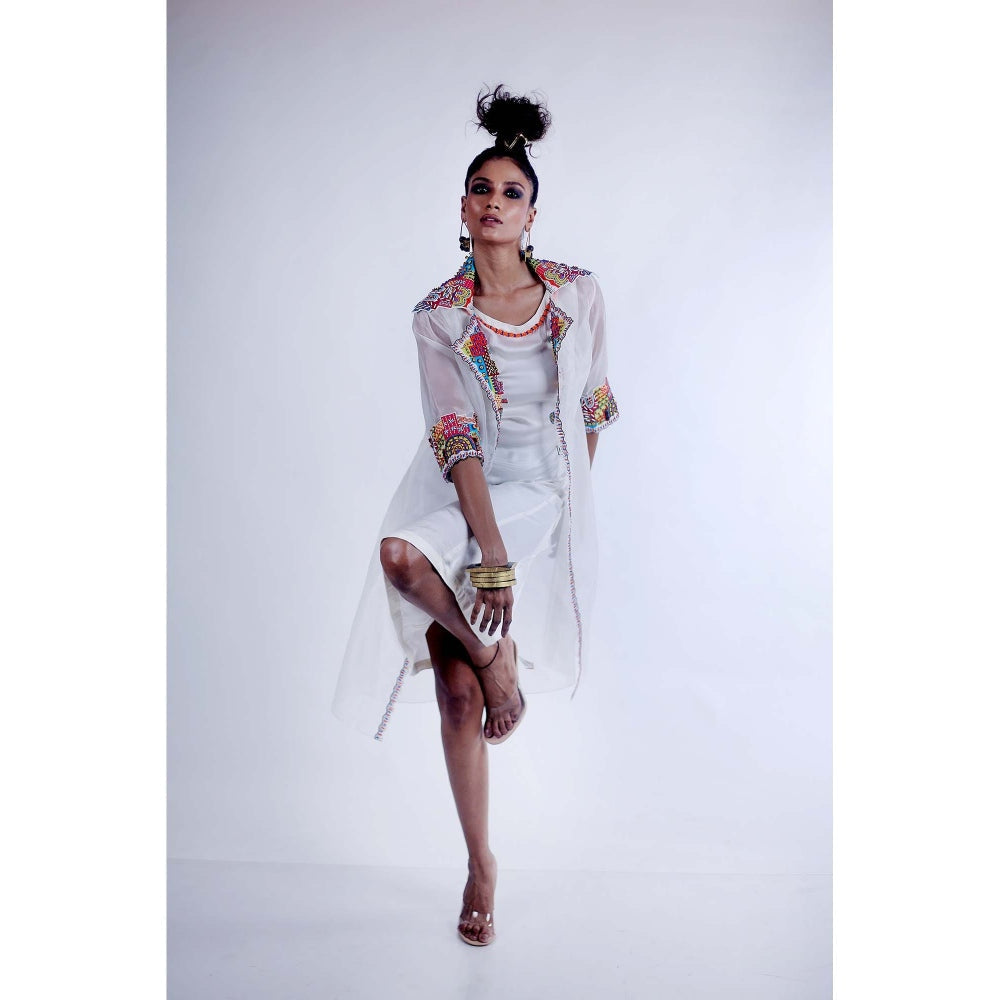 Firki by Sweta White Brooke Dress with Jacket (Set of 2)