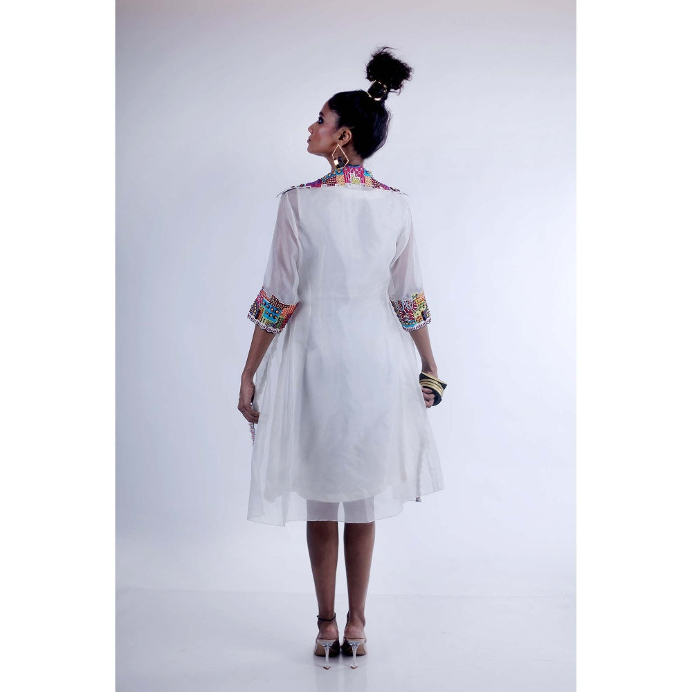 Firki by Sweta White Brooke Dress with Jacket (Set of 2)