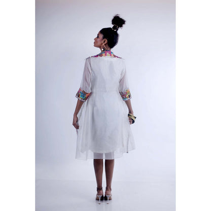 Firki by Sweta White Brooke Dress with Jacket (Set of 2)