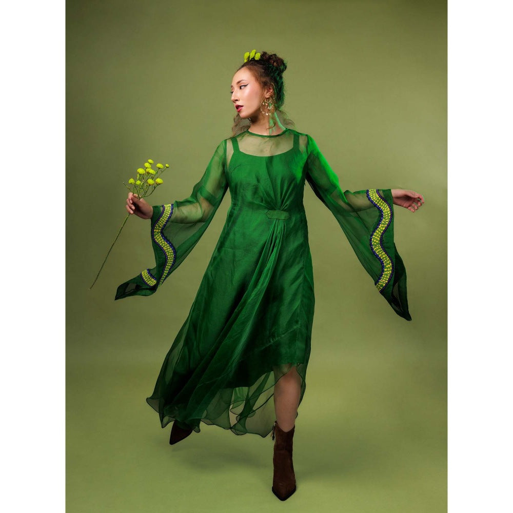 Firki by Sweta Green Bonsai Bell Sleeve Dress