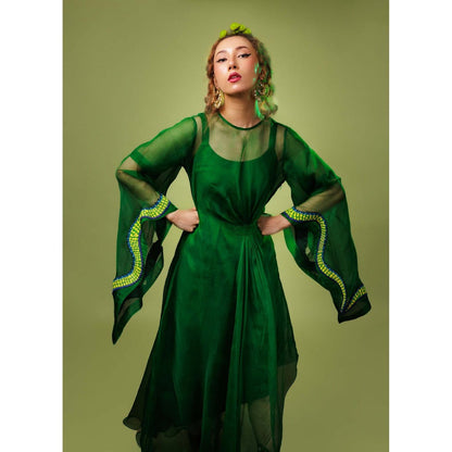 Firki by Sweta Green Bonsai Bell Sleeve Dress