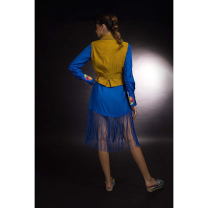 Firki by Sweta Blue Fringe Jacket with Dress (Set of 2)