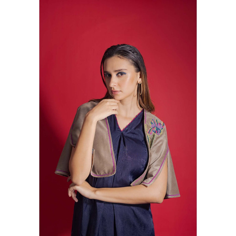 Firki by Sweta Blue Twilight Cape with Dress (Set of 2)
