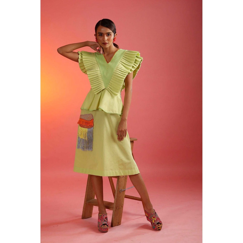 Firki by Sweta Yellow Dandelion Pleated Dress