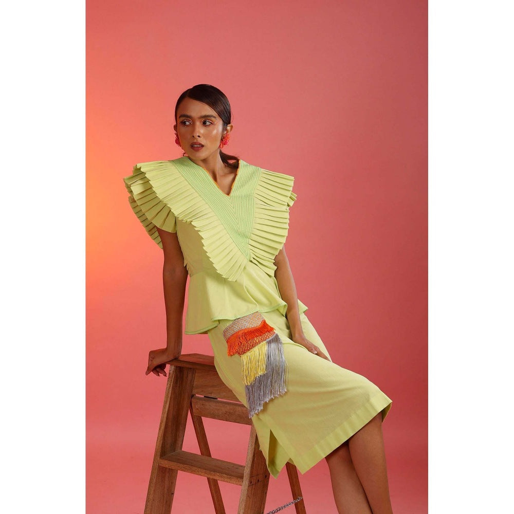 Firki by Sweta Yellow Dandelion Pleated Dress