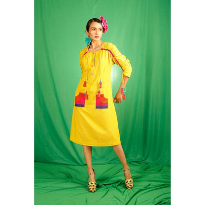 Firki by Sweta Yellow Ruched Dress