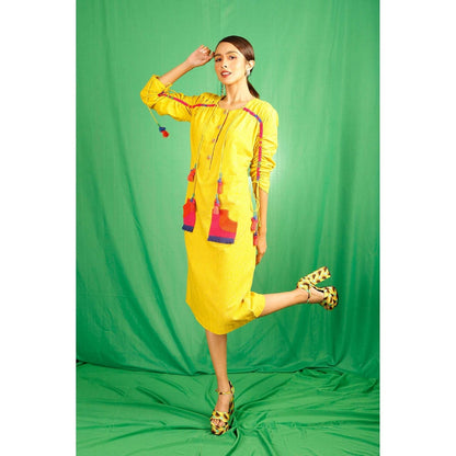 Firki by Sweta Yellow Ruched Dress
