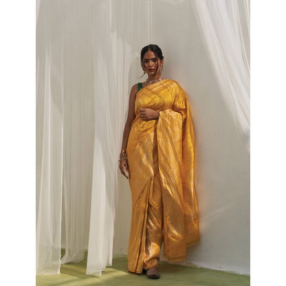 Five Point Five Yellow Woven Zari Saree with Unstitched Blouse
