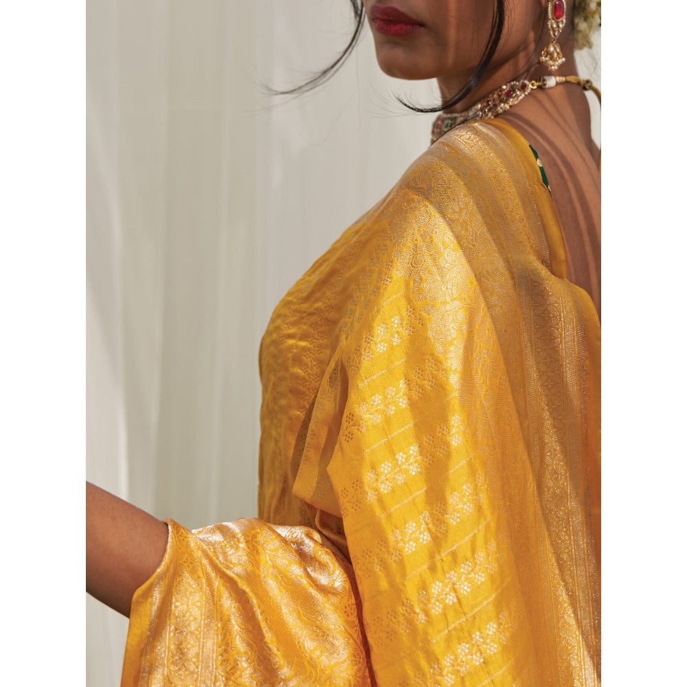 Five Point Five Yellow Woven Zari Saree with Unstitched Blouse